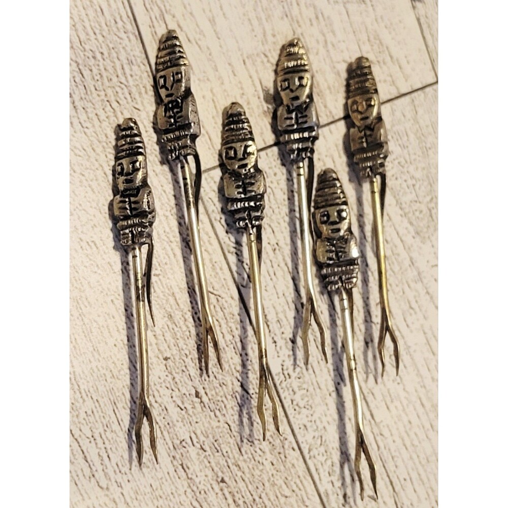 VINTAGE Silver Peruvian Cocktail Olive Forks Set Of 6